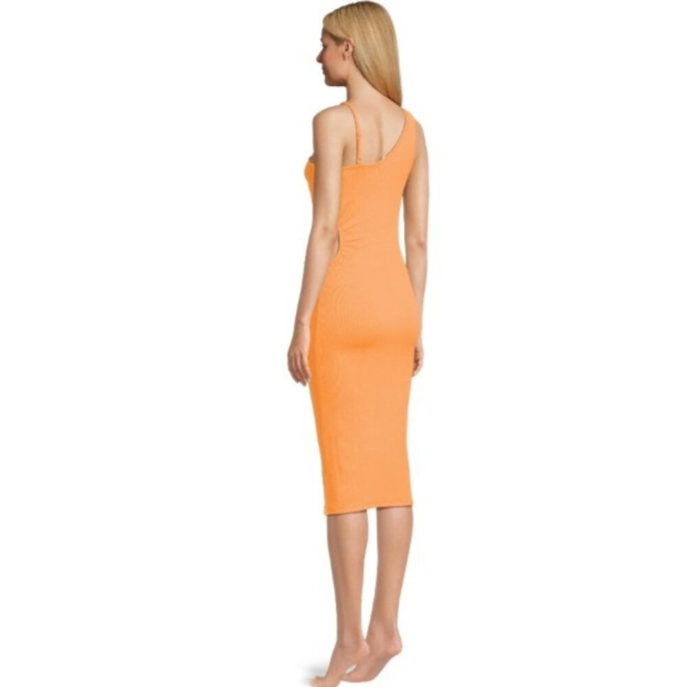 Women's 2X Orange Dress Madden NYC Asymmetrical Neckline Shirred Side Cut Out - Picture 4 of 14
